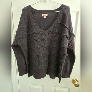 EVRI Black VNeck Knit Sweater 1X